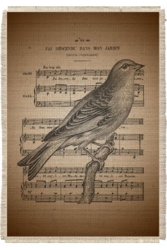 Картина на мешковине арт.506  "Ноты птица"