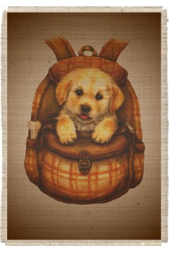 Картина на мешковине арт.509  "Щенок в рюкзаке"